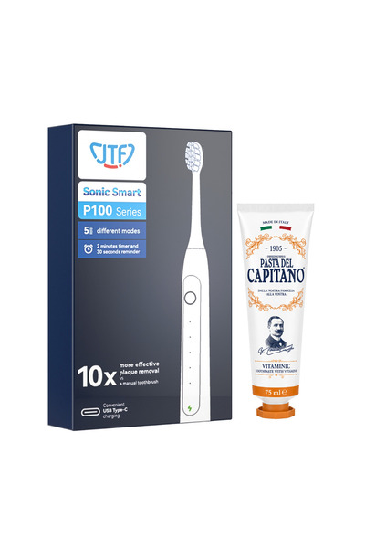 JTF Periuță de dinți electrică Sonic P100 ALBĂ + Pastă de dinți cu vitamine 7...