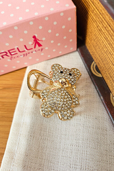 Cinderella Gold Ayıcıklı Zirkon Taşlı Metal Küçük Mandal Toka 4cm - Hediyelik...