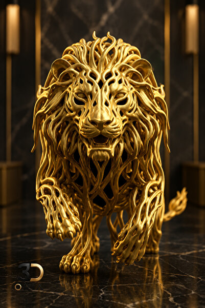 3DOria 3D Baskı Gold Aslan Biblo Dekoratif Heykel Modern Masaüstü Dekorasyon ...