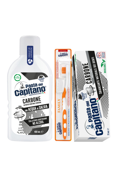 Pasta Del Capitano Pastă de dinți cu cărbune activ + apă de gură cu cărbune a...