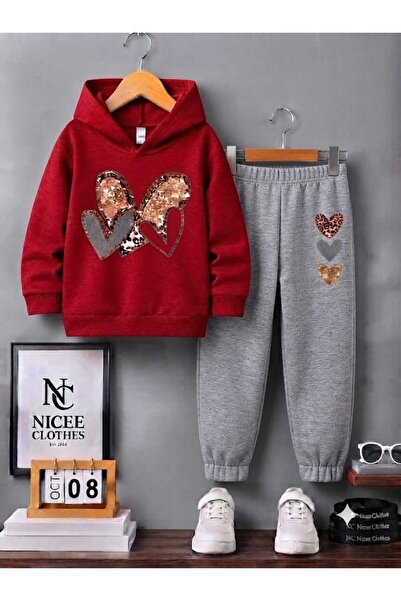 NC Nicee Clothes Children's Tracksuit Set Unisex (Vertical 3 Heart Print on t...