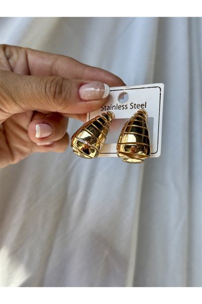 Gözde Tasarım Butik Women's Gold Color Tear Drop Spiral Steel Earrings
