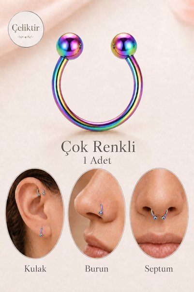 moonzy - minimalist & cozy 316L Çelik Çift Toplu At Nalı Piercing Septum Smil...