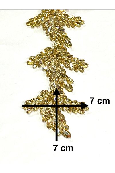 karantuhafiye Ütü İle Yapışan Taşlı Şerit / 50 Cm / Gold /Yaprak Model / Kristal Taşlı