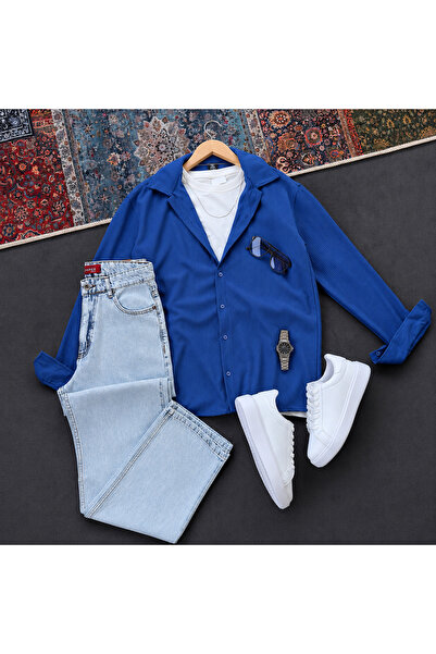 MODA Corduroy Oversize Shirt + Baggy Jeans 2-Piece Combination