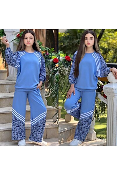 zavera for kids طقم سويت شيرت بنقشة الفهد للفتيات وبنطلون رياضي بنقشة الفهد -...