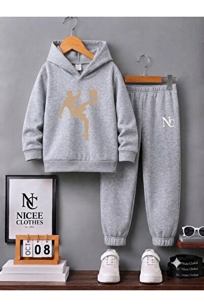 NC Nicee Clothes Children's Tracksuit Set Unisex (Beige Color with Röveşeta P...
