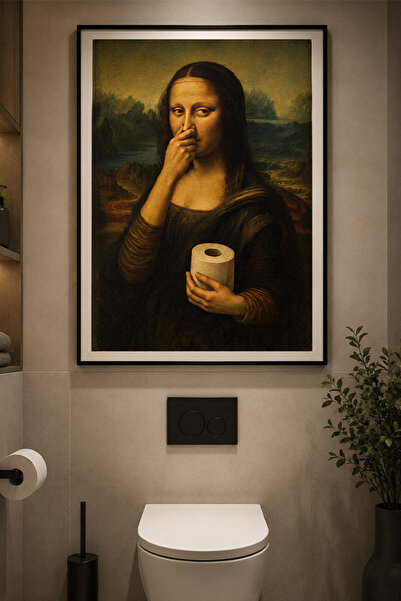 Taranist Poster - Mona Lisa Tuvalette Kahve İçerken Esprili Sanat Mizahı Bany...