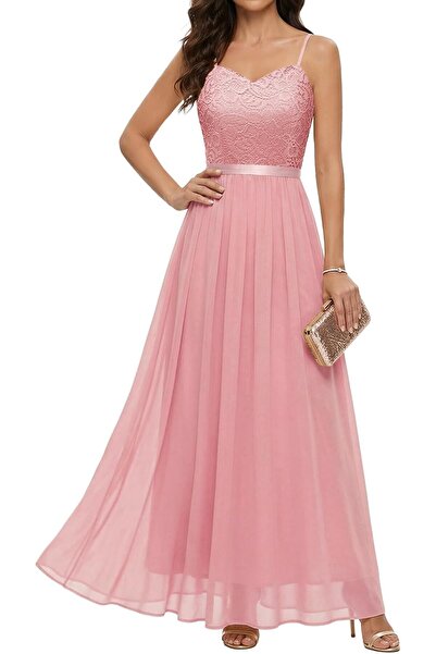 OtherMax Rochie Maxi Elegantă Rochie de Seară din Șifon cu Dantelă Roz L