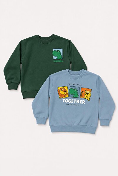 Perendi Boy's Printed Crew Neck 2-Piece Sweatshirt