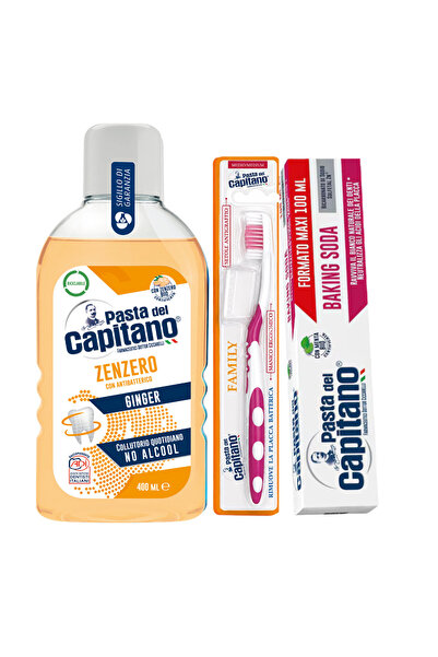 Pasta Del Capitano Pastă de dinți cu bicarbonat 100ml + apă de gură cu ghimbi...