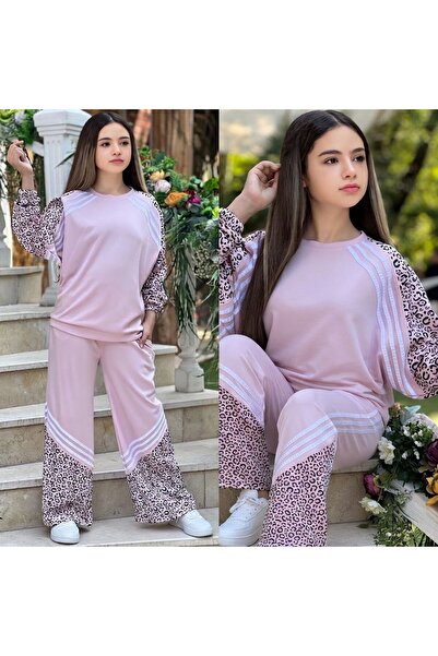 zavera for kids Girl's Leopard Detailed Sweatshirt and Leopard Detailed Sweat...