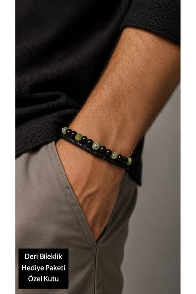 HER ŞEY NOTA www.herseynota.com Selvarin Moss Black Leather Men's Bracelet - ...