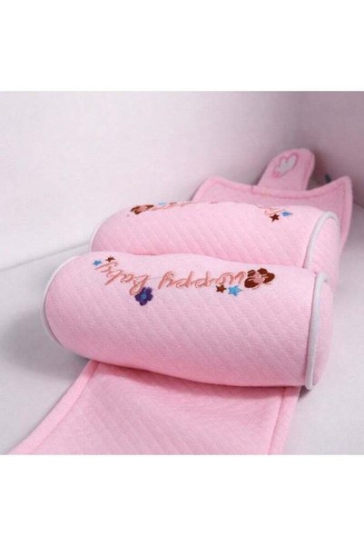 Pony PONEY Baby Pillow, Pink, Embroidered Happy Baby Design, Quilted Soft Cushion with Mesh Pocket, 2 Piece Set