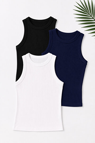 DryMod Women's 3-Pack Halter Neck Sports Ribbed Camisole Cotton Undershirt