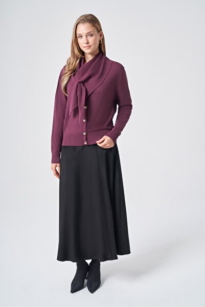 Nuss 604 Cardigan tricotat cu guler detașabil, culoare burgundy