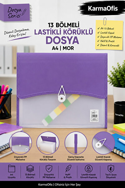KarmaOfis A4 13-Compartment Elastic Bellows File |   Document Organizer Multi...