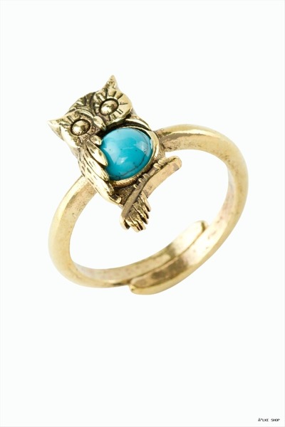 ZERO LAND Ilkestor Owl Authentic with Natural Stone (204024) Ring Turquoise
