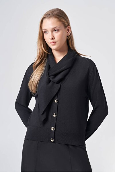 Nuss 604 GULER DETAȘABIL TRICOU TRICOTAT CARDIGAN NEGRU