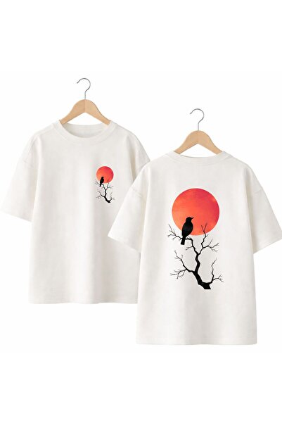 playwear Dolunay Red Crow Printed on the Back and Front Chest, 100% Cotton Ov...