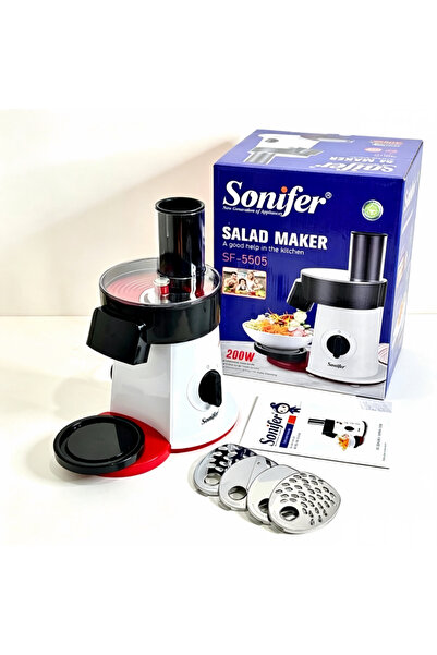 Sonifer ماكينة تحضير السلطة الكهربائية SF‑5505 بقدرة 200 واط، قطاعة خضروات متعددة الوظائف ومبشرة مع أقراص من الفولاذ المقاوم للصدأ، 220‑240 فولت للمطبخ المنزلي