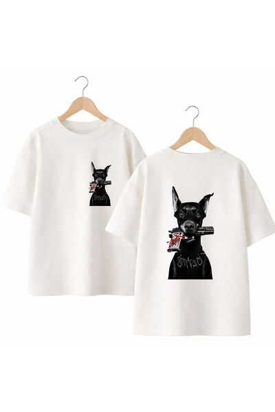 playwear Blessed Doberman Back and Front Chest Printed 100% Cotton Oversize L...