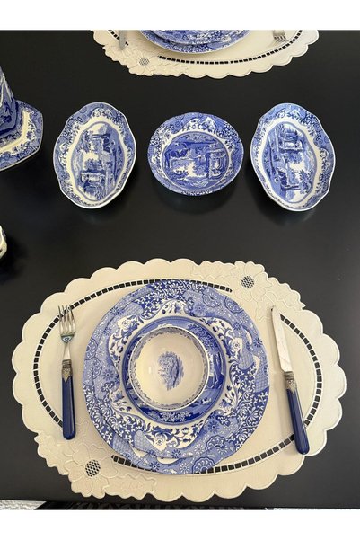 NC Home Design Floral Deri Ekru Oval Amerikan-6 Kişilik