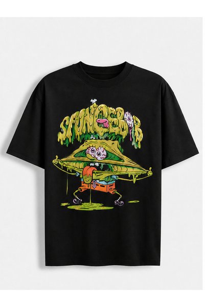 fingerjewerly Spongebob Printed Oversize T-Shirt Unisex 80% Cotton Boxy Fit Streetwear T-Shirt Thick Textured
