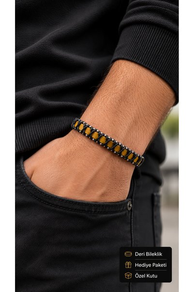 HER ŞEY NOTA www.herseynota.com Arvesso Ochre Black Leather Men's Bracelet - ...