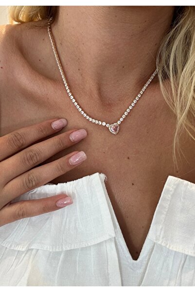 GLARE JEWELRY CO Pink Heart Detail Waterway Necklace 35+5cm