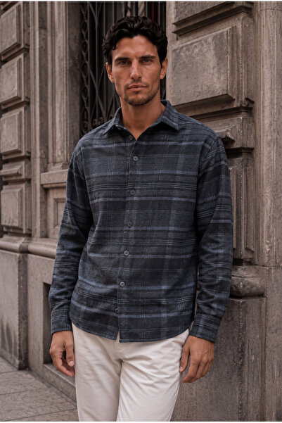 Valiberta Brandon Relaxed Fit Cotton Wide Striped Lumberjack Men's Shirt - Na...