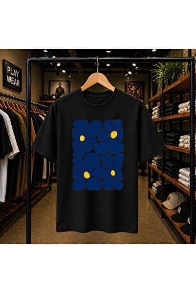 playwear Blue Medium Yellow Printed 100% Cotton Oversize Loose Regular Fit Cr...