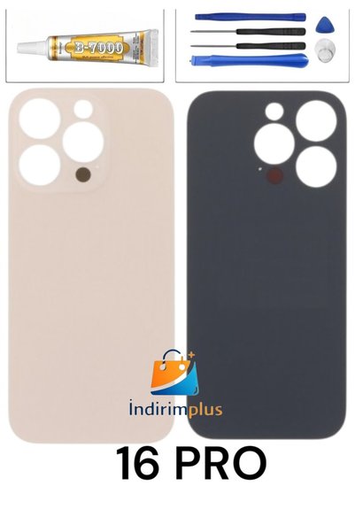 indirimplus iPhone 16 Pro Arka Kapak 16 Pro Arka Pil Kapağı Cam Ürün Çöl TİTA...