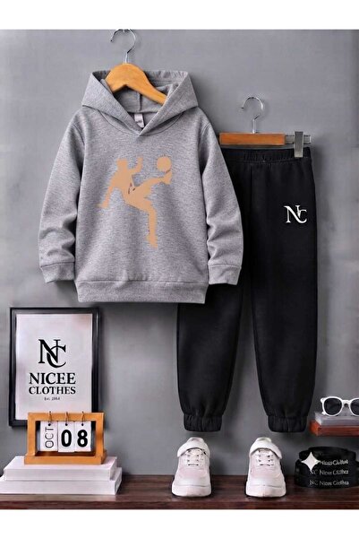 Leto Lykia Children's Tracksuit Set Unisex (Beige Colored Röveşeta Winter Print)