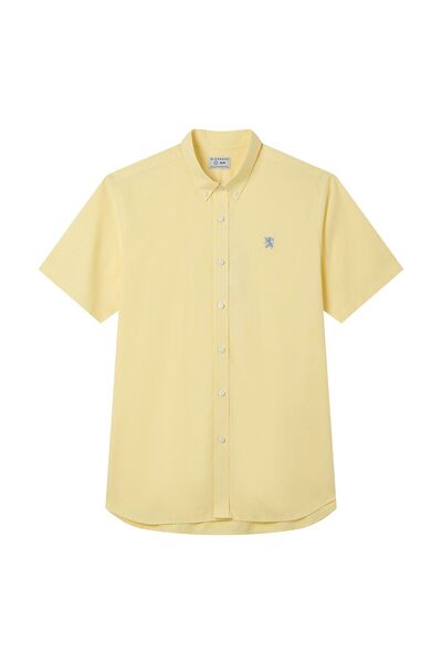 Giordano Men’s Cotton Oxford Slim Fit Short-Sleeve Shirt with Embroidery