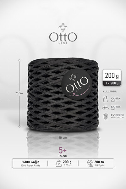 Otto رافيا • أسود (G12) • 200 جرام/250 متر • خيط رافيا ورقي • حقيبة، قبعة، سوبلا