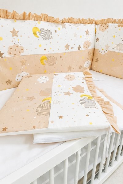 Baby Clime Coffee Ruffle 90X130 Furniture Crib Protection Set - 4 Piece Dream Series