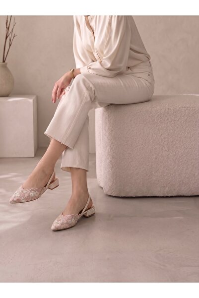 Yula Fashion Shoes Dantel Kadın Çiçek İşlemeli Günlük Lastikli Kadın Ayakkabı