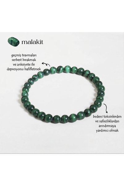 Taşmir Gerçek Malahit Bileklik, 6 mm Doğal Taş Bileklik