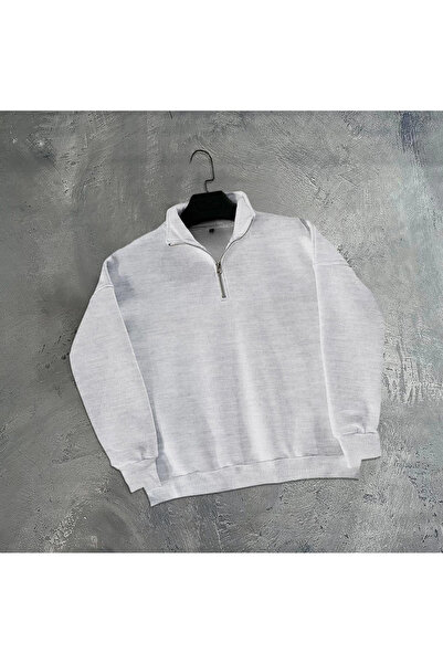 GurkStore Men's Half Zip Three Thread Sweatshirt - Gray