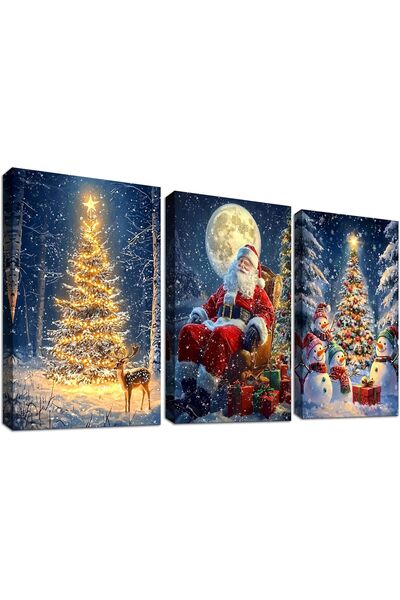 OtherMax Set 3 Tablouri de Crăciun pe Pânză 40x60 cm Decorațiune — decorațiun...