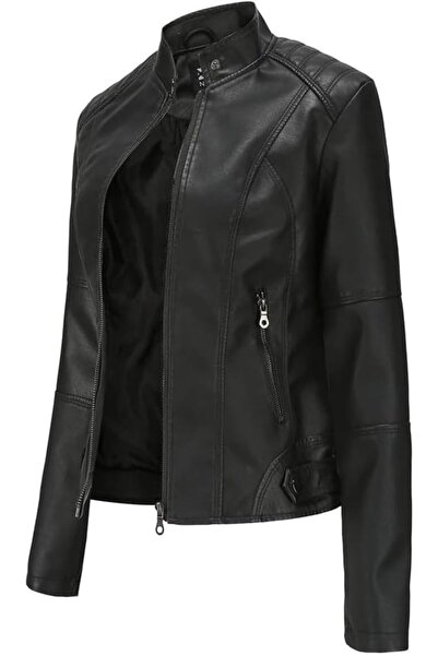 OtherMax Geacă de piele damă Ramoneska Elegantă Casual Neagră 2XL — geacă mot...