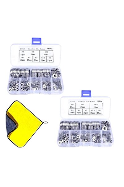 Universal Set of 2 kits 180 flat washers, stainless steel, DIN125 standard, M...