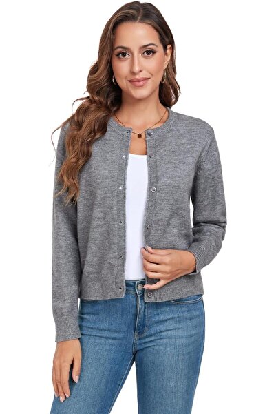OtherMax Cardigan Damă Tricotat cu Nasturi Gri Mărime XL — pulover damă, îmbr...