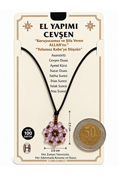 hennadibace Crystal Neck Amulet (Handcrafted) Cevşenül Kebir, Evil Eye Verse, Ayetel Kürsi, Surahs of Falaq and Nas, Spiritual Armor