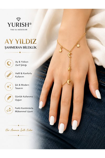 YURISH Women's Gold Moon and Star Figured Shahmeran Bracelet