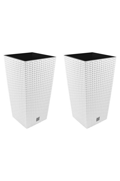 Solplant Set 2 ghivece de flori, Rato, imitatie ratan, inalte, 32.5x32.5x61 c...