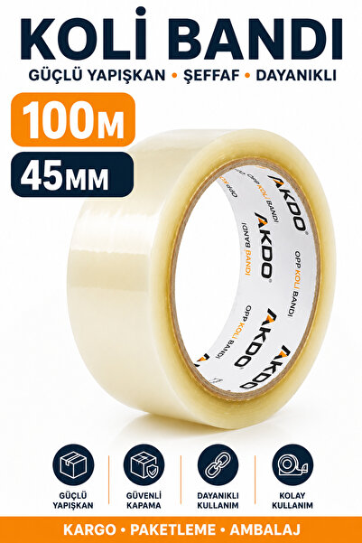 AKDO HIRDAVAT Profesyonel Koli Bandı Şeffaf 45 mm x 100 Metre Güçlü Yapışkanl...