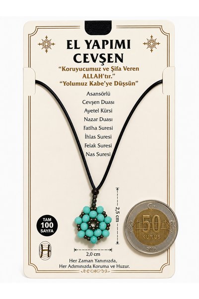 hennadibace Crystal Neck Amulet (Handcrafted) Cevşenül Kebir, Evil Eye Verse, Ayetel Kürsi, Surahs of Falaq and Nas, Spiritual Armor