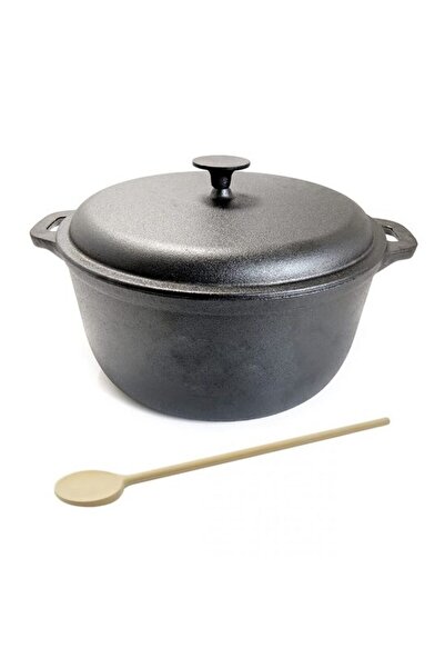 Solplant Oala de fonta cu capac, lingura de lemn, 7 L, Perfect Home